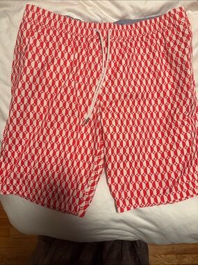 Bonobos Red and White Geometric Swim Trunks size M / 33